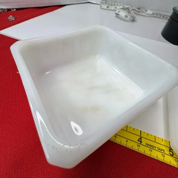 Anchor Hocking white opaque milk glass covered 4” square powder or trinket - Picture 3 of 13